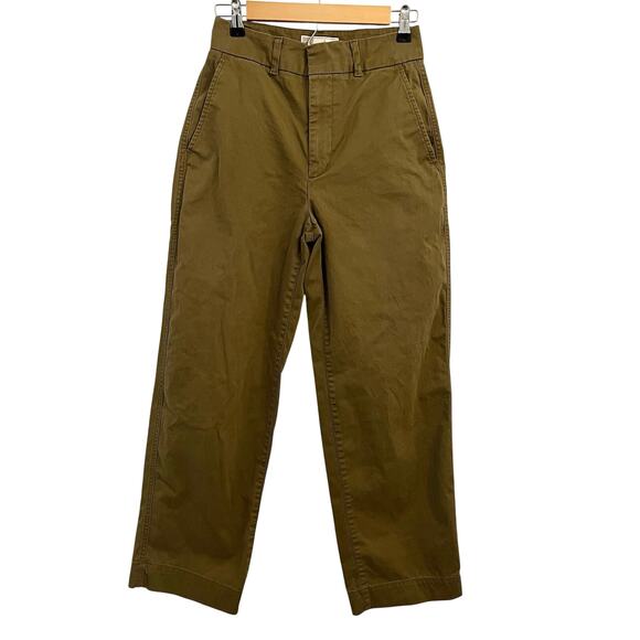 Gap Barrel Khaki High Rise Pants Womens 0 Army Green Cotton Twill Chino Utility - Picture 2 of 15